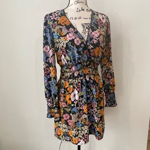 Anthropologie WAYF Dress BLack floral Smocked Fall Sz S Aesthetic Cottage Core - Picture 3 of 16